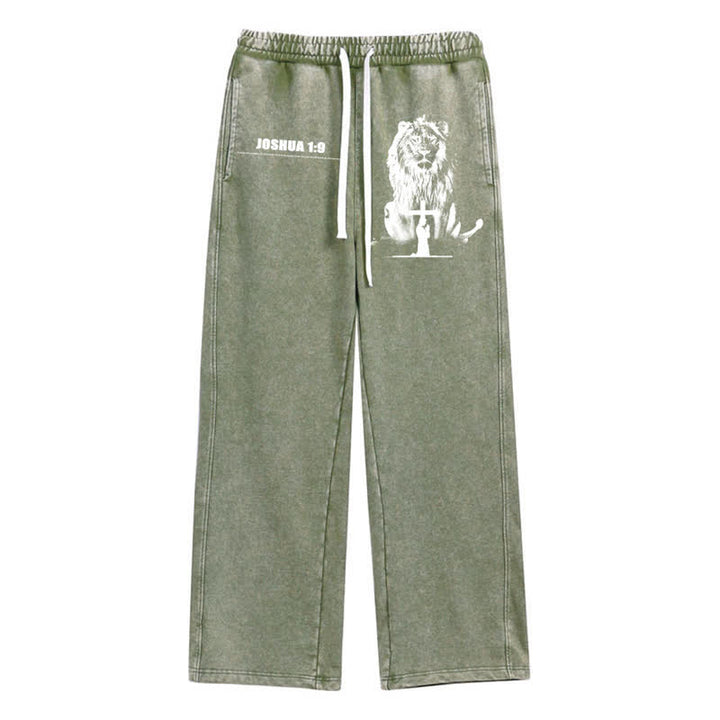 Christianartworkshop Joshua 1:9 Lion Courage Relaxed Fit Washed Sweatpants - Army Green - 2XL - image 26