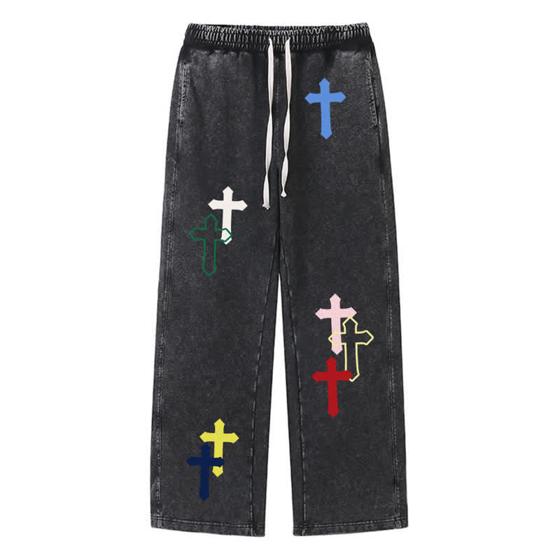 Christianartworkshop Multicolor Cross Streetwear Relaxed Fit Washed Sweatpants - Black - 2XL - image 9
