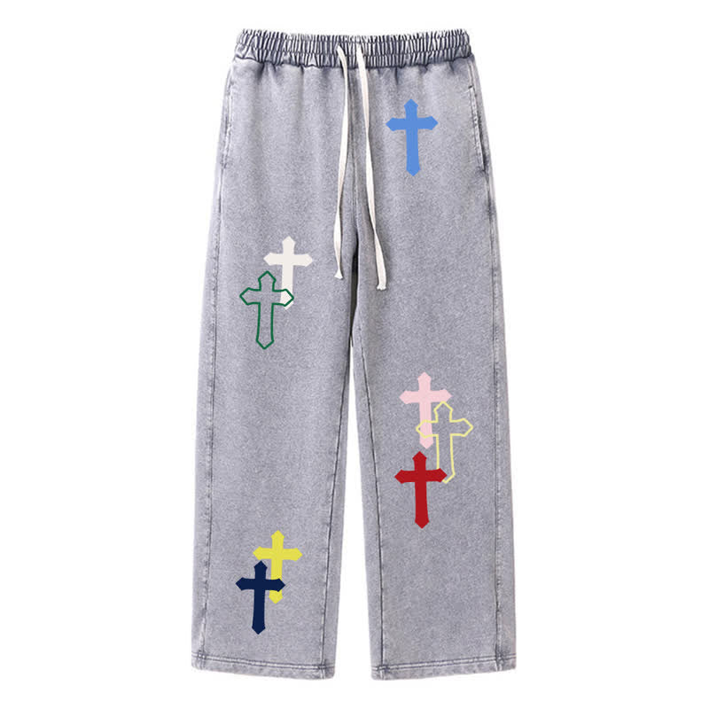 Christianartworkshop Multicolor Cross Streetwear Relaxed Fit Washed Sweatpants - Grey - 2XL - image 26