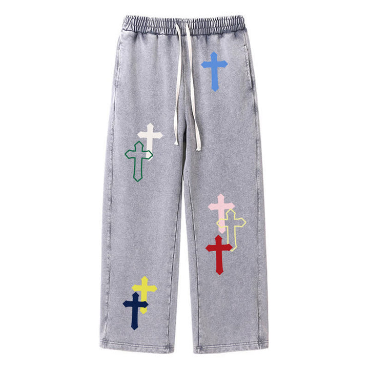Christianartworkshop Multicolor Cross Streetwear Relaxed Fit Washed Sweatpants - Grey - 2XL - image 26