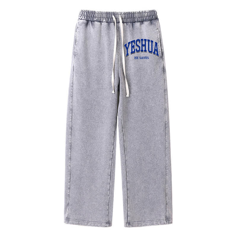 Christianartworkshop Yeshua He Saves Vintage College Washed Sweatpants - Grey - 2XL - image 0