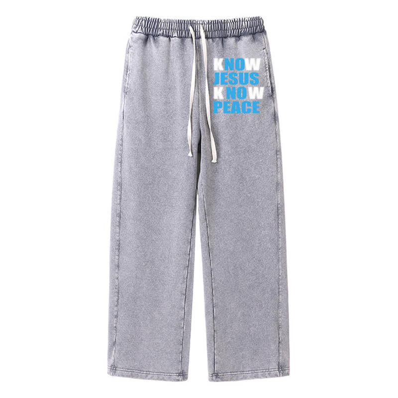 Christianartworkshop Know Jesus Know Peace Olive Washed Sweatpants - Grey - 2XL - image 18