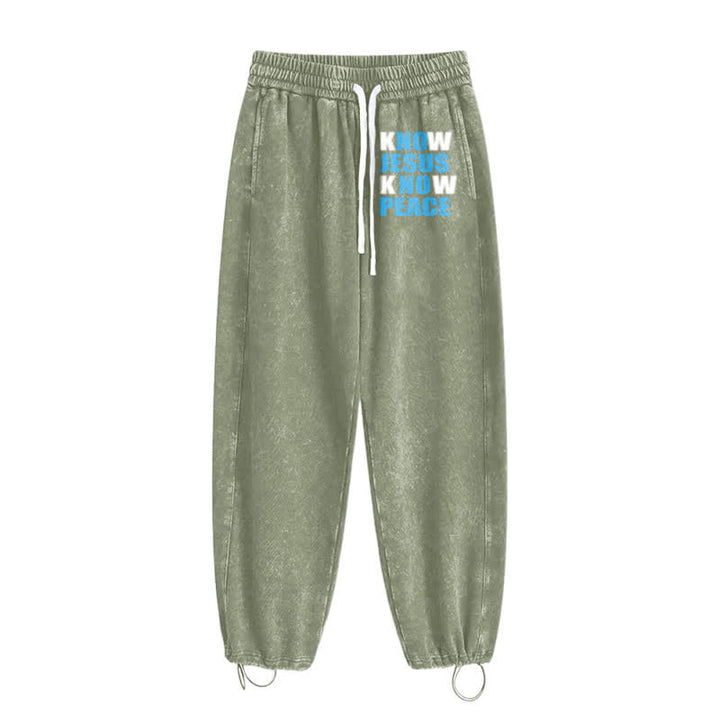 Christianartworkshop Know Jesus Know Peace Olive Washed Sweatpants - image 2