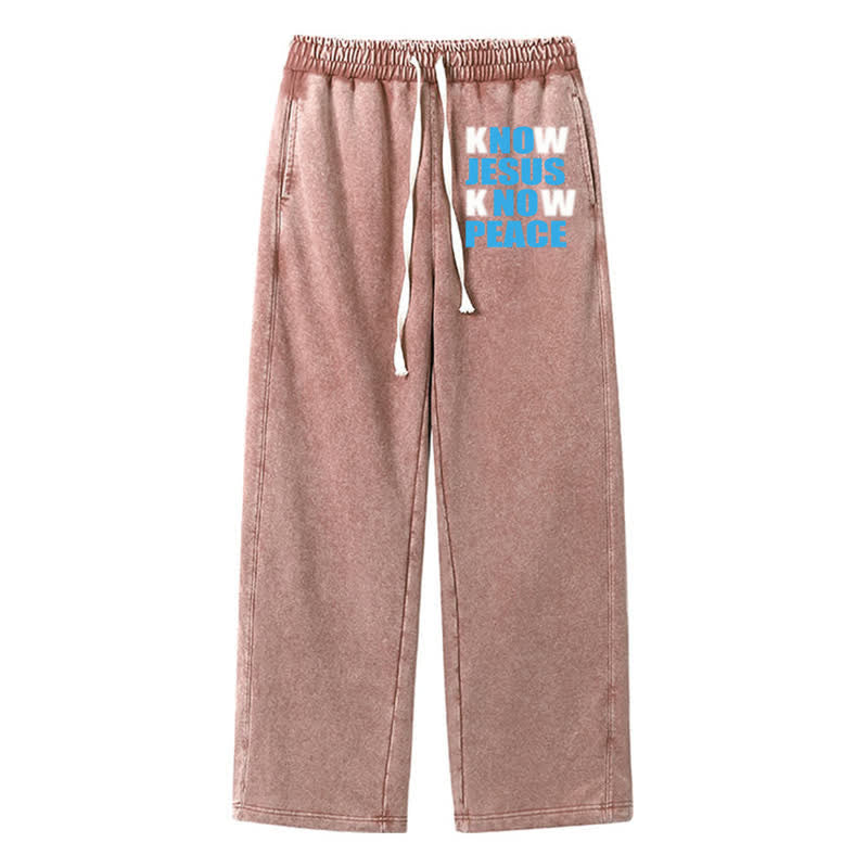 Christianartworkshop Know Jesus Know Peace Olive Washed Sweatpants - Brown - 2XL - image 26