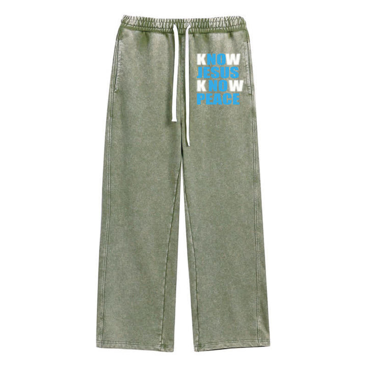 Christianartworkshop Know Jesus Know Peace Olive Washed Sweatpants - Army Green - 2XL - image 0