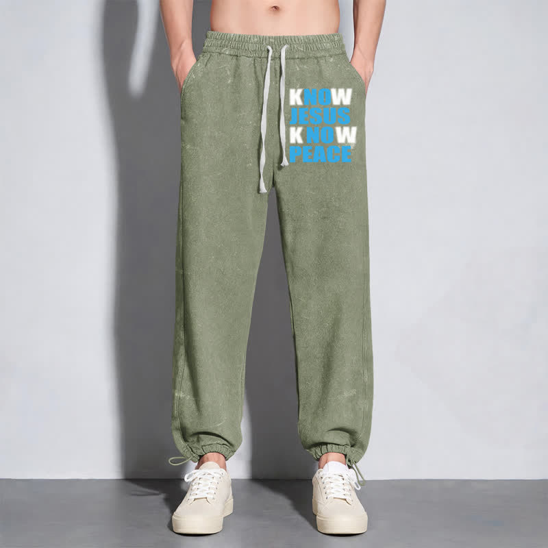 Christianartworkshop Know Jesus Know Peace Olive Washed Sweatpants - image 6