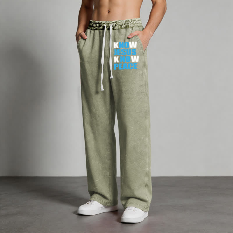 Christianartworkshop Know Jesus Know Peace Olive Washed Sweatpants - image 4