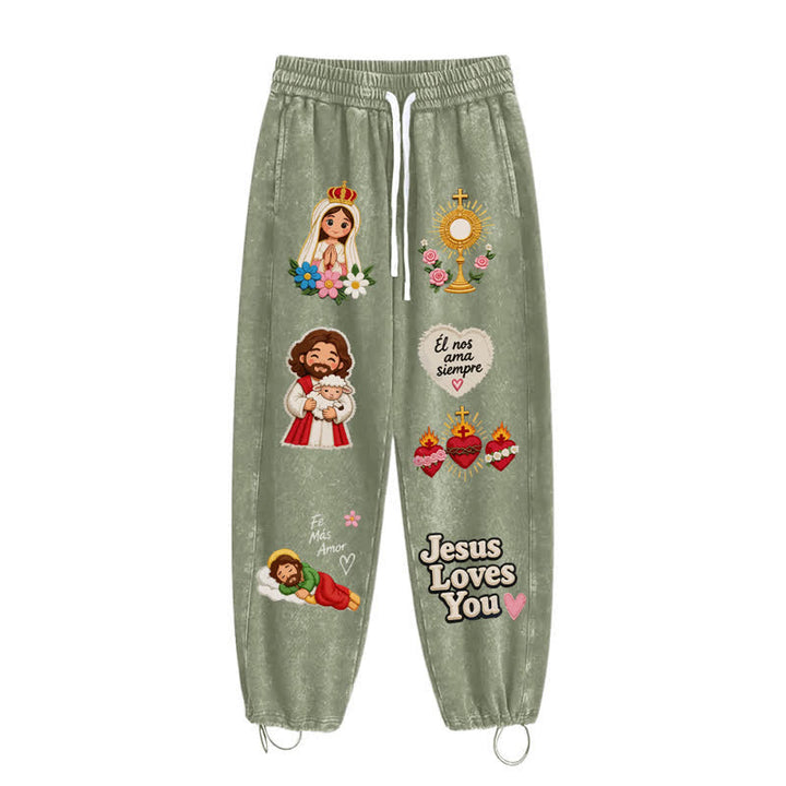 Christianartworkshop Jesus Loves You Pink Faith Art Washed Sweatpants - image 20