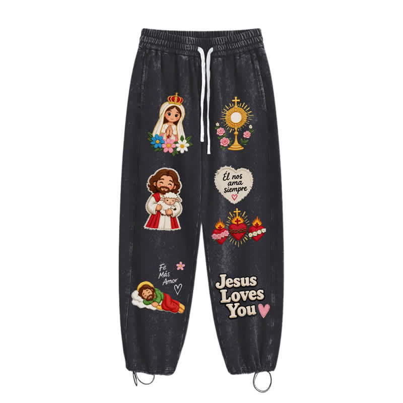 Christianartworkshop Jesus Loves You Pink Faith Art Washed Sweatpants - image 10