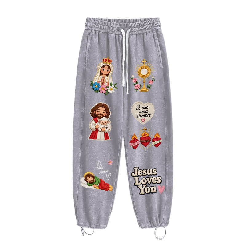 Christianartworkshop Jesus Loves You Pink Faith Art Washed Sweatpants - image 28