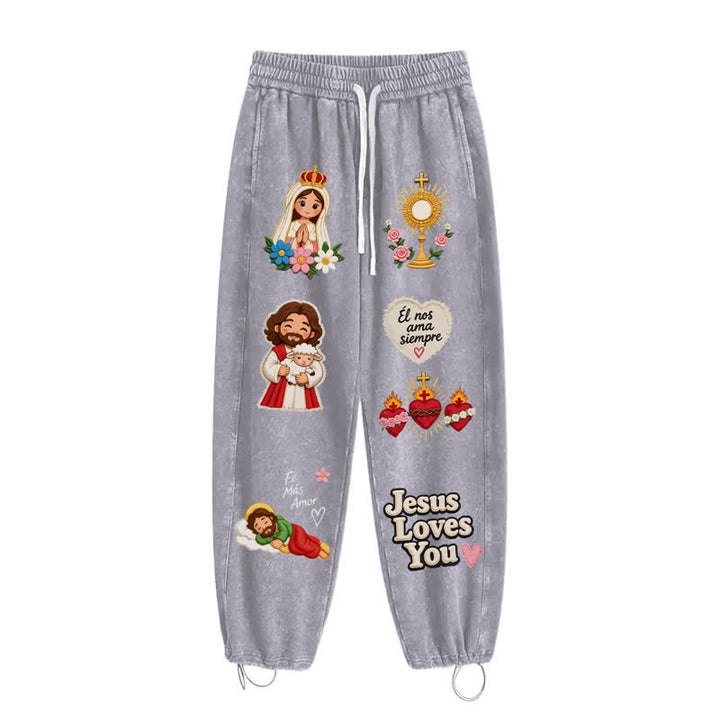 Christianartworkshop Jesus Loves You Pink Faith Art Washed Sweatpants - image 28