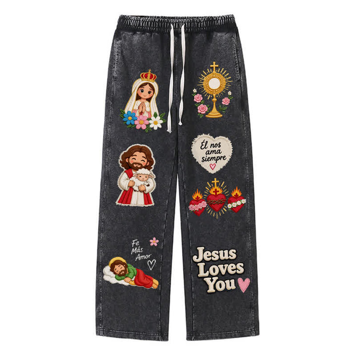 Christianartworkshop Jesus Loves You Pink Faith Art Washed Sweatpants - Black - 2XL - image 8