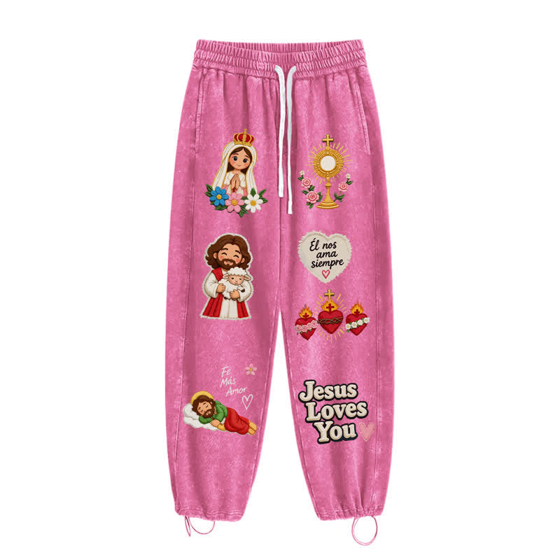 Christianartworkshop Jesus Loves You Pink Faith Art Washed Sweatpants - image 36