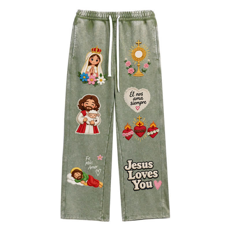 Christianartworkshop Jesus Loves You Pink Faith Art Washed Sweatpants - Army Green - 2XL - image 18