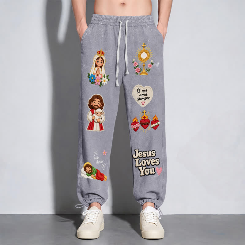 Christianartworkshop Jesus Loves You Pink Faith Art Washed Sweatpants - image 32