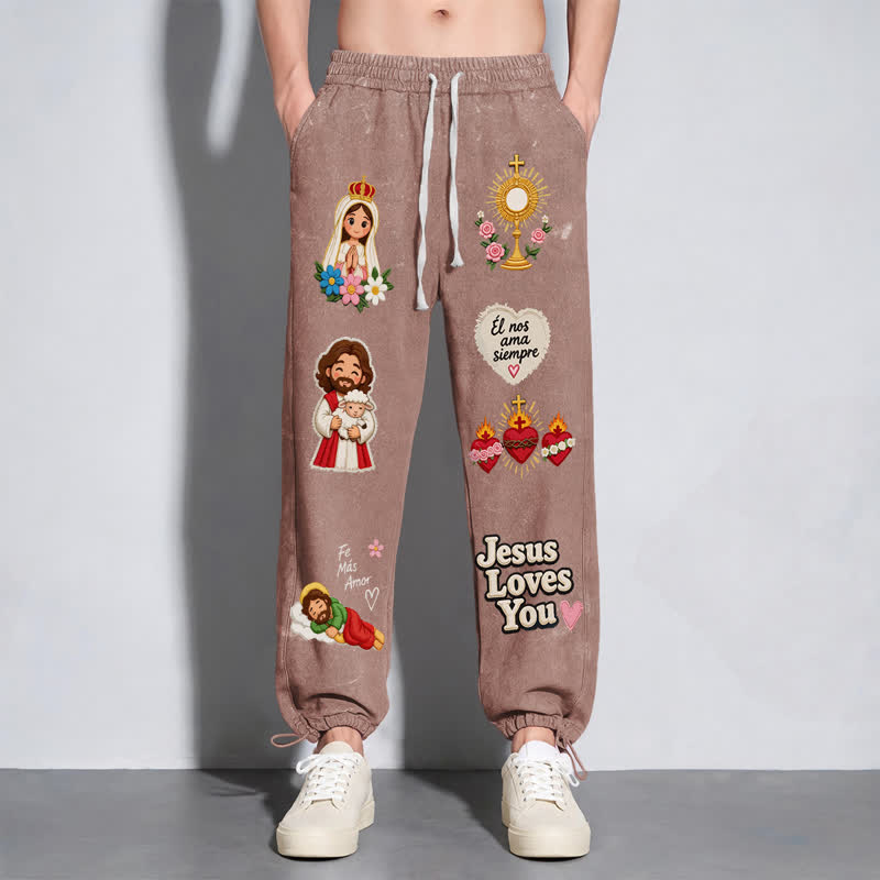 Christianartworkshop Jesus Loves You Pink Faith Art Washed Sweatpants - image 6