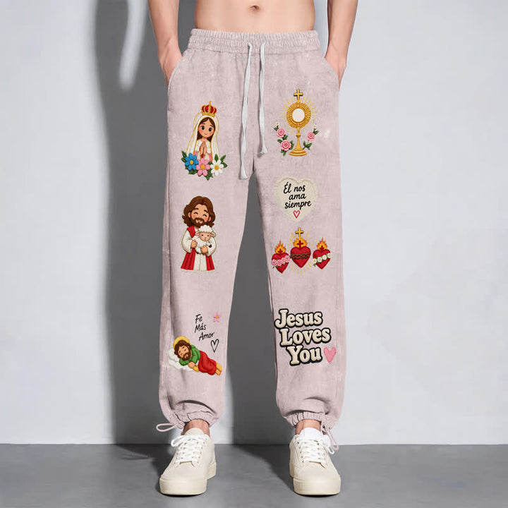 Christianartworkshop Jesus Loves You Pink Faith Art Washed Sweatpants - image 48