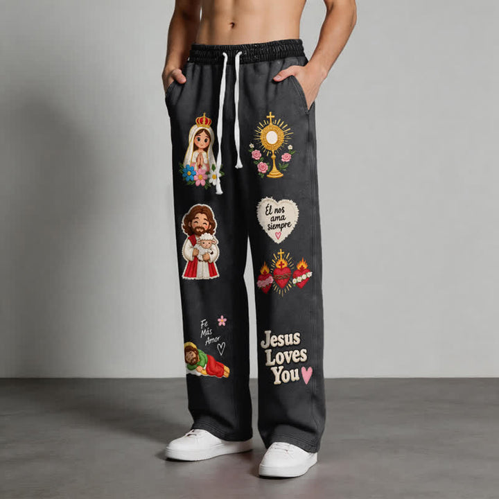Christianartworkshop Jesus Loves You Pink Faith Art Washed Sweatpants - image 12