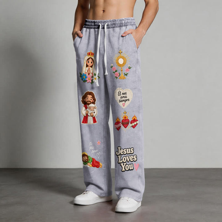 Christianartworkshop Jesus Loves You Pink Faith Art Washed Sweatpants - image 30