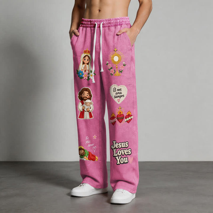 Christianartworkshop Jesus Loves You Pink Faith Art Washed Sweatpants - image 38