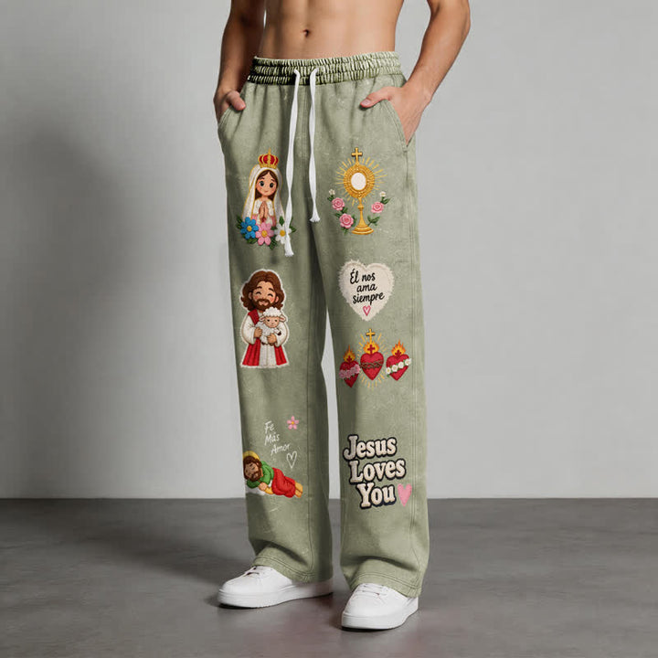Christianartworkshop Jesus Loves You Pink Faith Art Washed Sweatpants - image 22