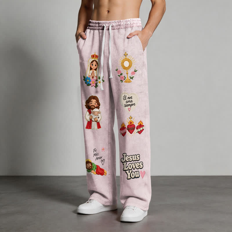 Christianartworkshop Jesus Loves You Pink Faith Art Washed Sweatpants - image 46