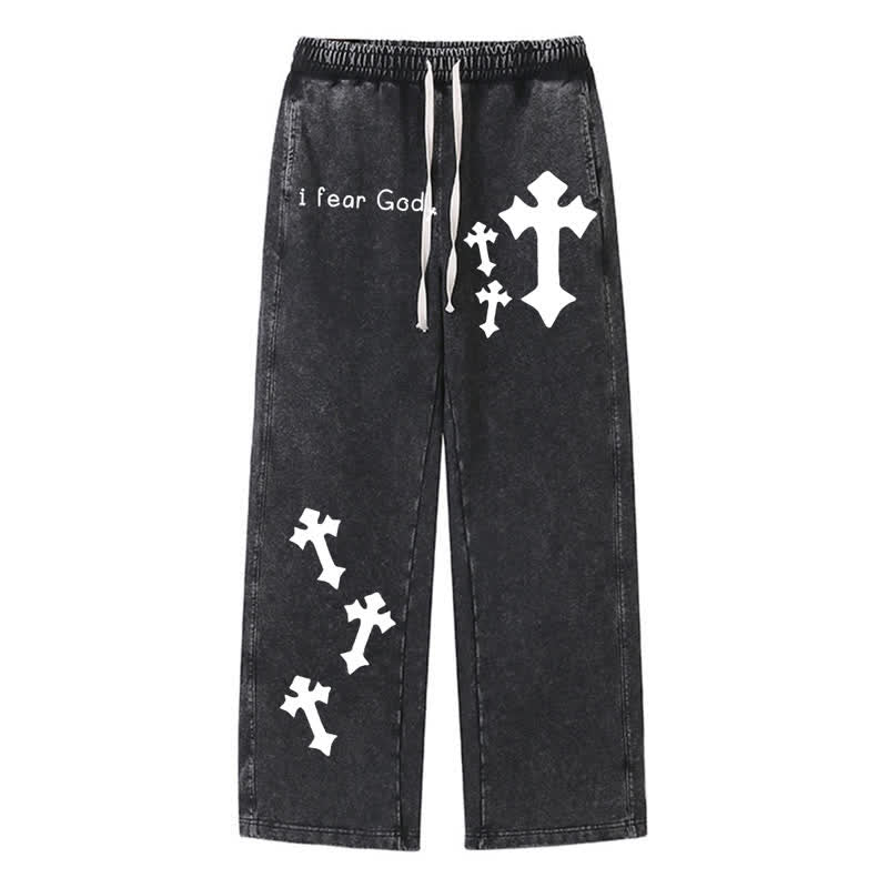 Christianartworkshop I Fear God Cross Print Pink Washed Sweatpants - Black - 2XL - image 8