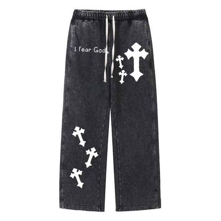 Christianartworkshop I Fear God Cross Print Pink Washed Sweatpants - Black - 2XL - image 8