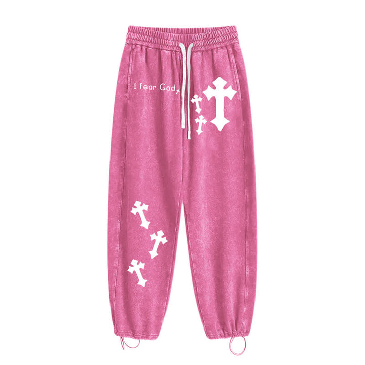 Christianartworkshop I Fear God Cross Print Pink Washed Sweatpants - image 20