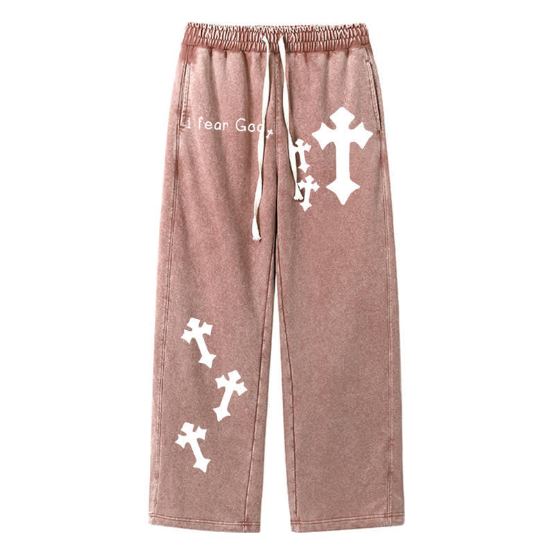 Christianartworkshop I Fear God Cross Print Pink Washed Sweatpants - Brown - 2XL - image 42