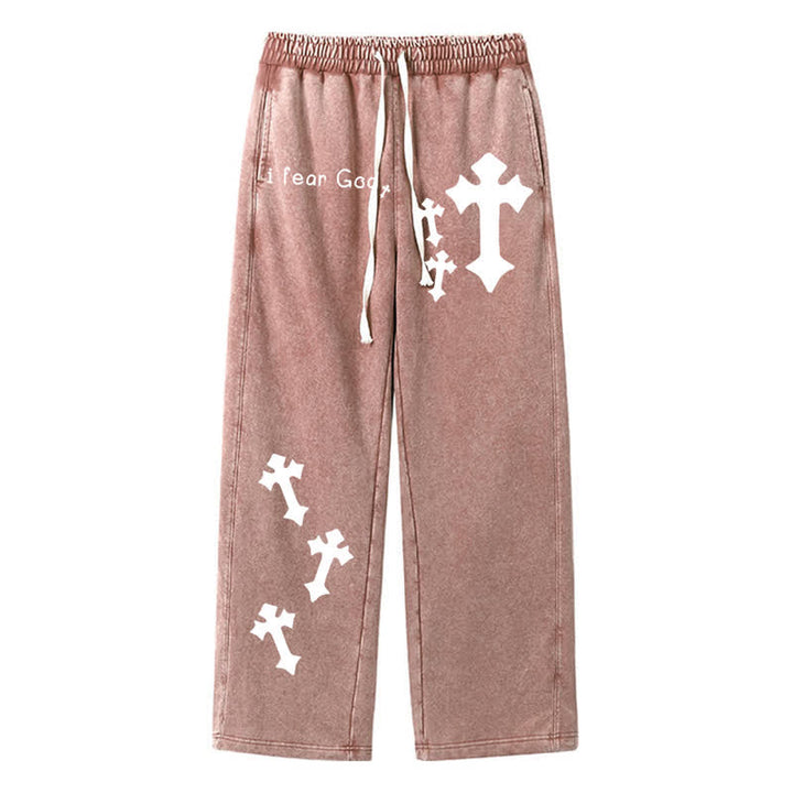 Christianartworkshop I Fear God Cross Print Pink Washed Sweatpants - Brown - 2XL - image 42