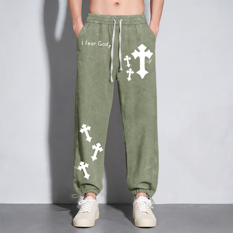 Christianartworkshop I Fear God Cross Print Pink Washed Sweatpants - image 40