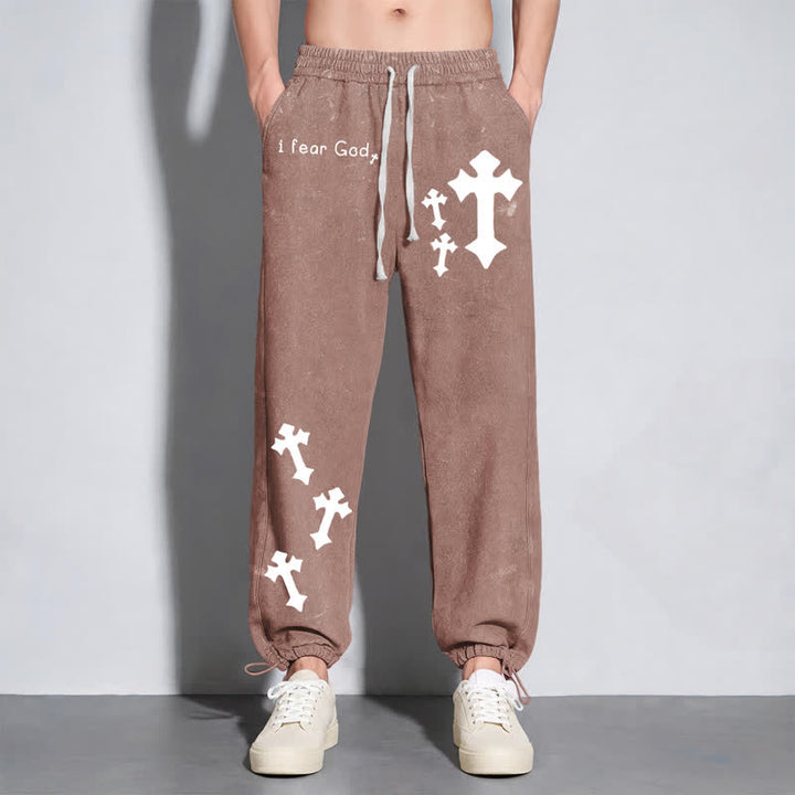 Christianartworkshop I Fear God Cross Print Pink Washed Sweatpants - image 48