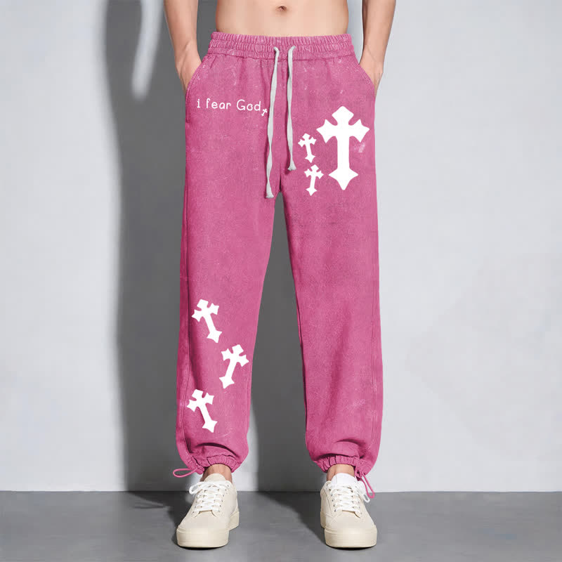 Christianartworkshop I Fear God Cross Print Pink Washed Sweatpants - image 24