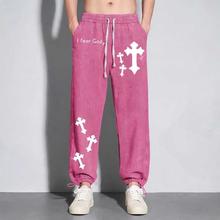 Christianartworkshop I Fear God Cross Print Pink Washed Sweatpants - image 24