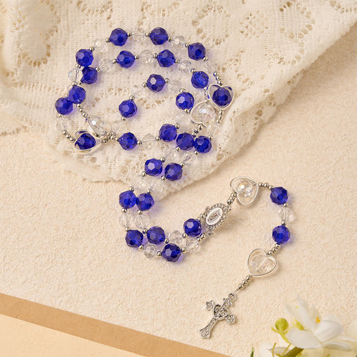 Christianartworkshop Hollow Heart Glass Rosary with Deep Blue Faceted Beads: Token of Abiding Divine Protection - image 3