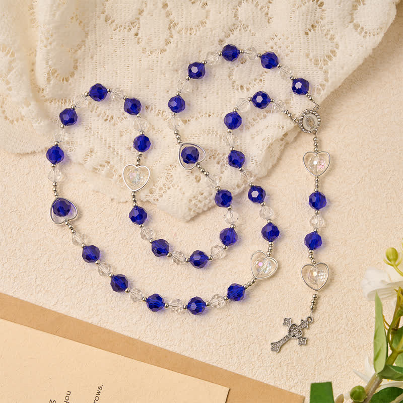 Christianartworkshop Hollow Heart Glass Rosary with Deep Blue Faceted Beads: Token of Abiding Divine Protection - image 4