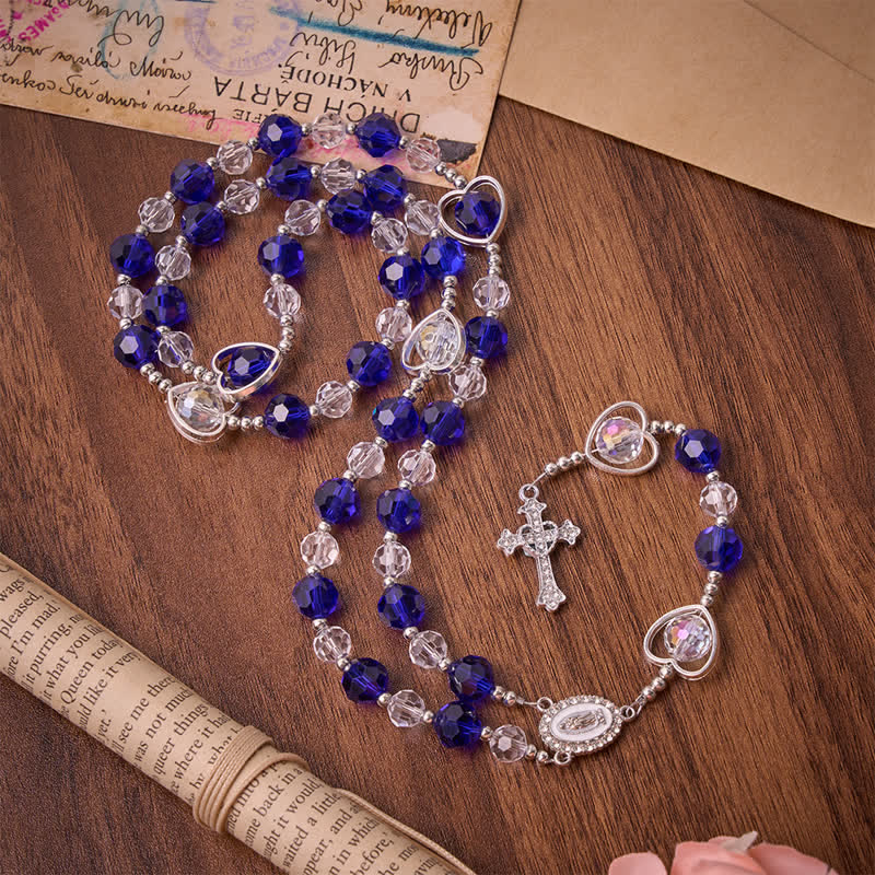 Christianartworkshop Hollow Heart Glass Rosary with Deep Blue Faceted Beads: Token of Abiding Divine Protection - image 2