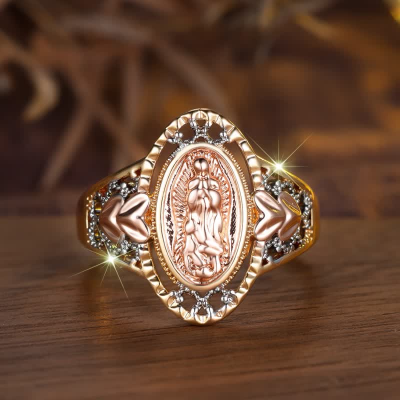 FREE Today: Our Lady of Guadalupe Enameled Devotional Ring with Floral Accents: A Symbol of Marian Grace & Divine Protection - US 10 - Silver - image 5