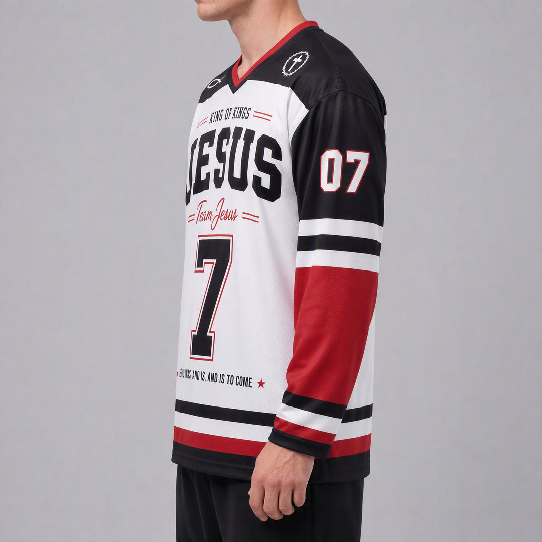 Christianartworkshop Team Jesus 07 Colorblock Long Sleeve Hockey Jersey - image 5