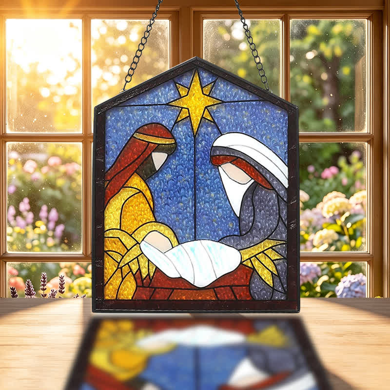 Christianartworkshop Star Guided Nativity Stained Glass Suncatcher: Token of Peaceful Divine Arrival - image 1