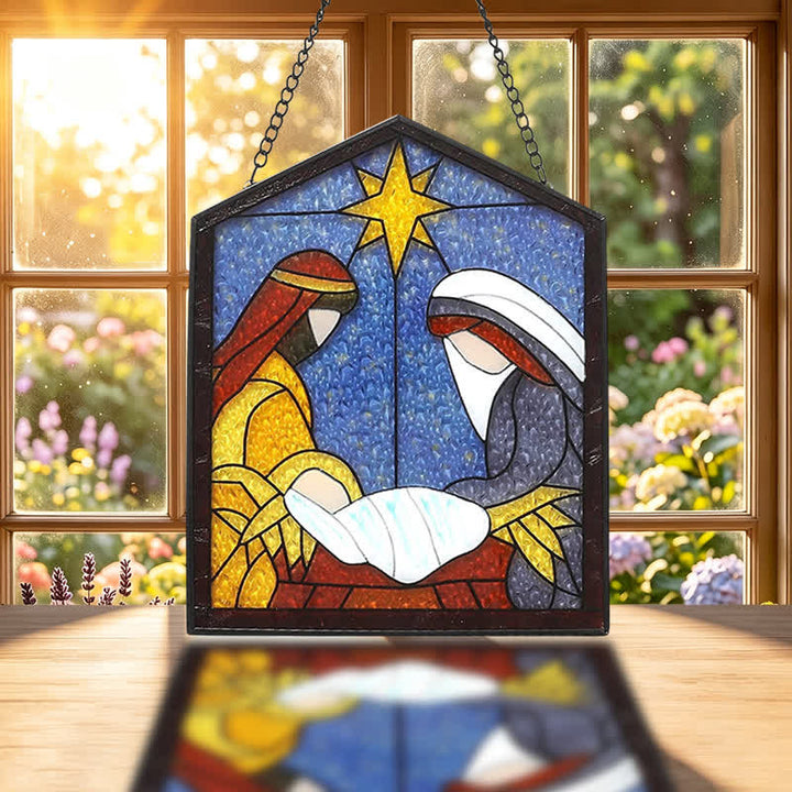 Christianartworkshop Star Guided Nativity Stained Glass Suncatcher: Token of Peaceful Divine Arrival - image 1