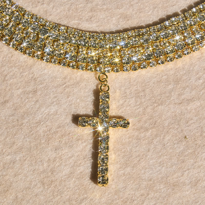 Christianartworkshop Dazzling Rhinestone Cross Choker Necklace: Token of Unfailing Heavenly Grace - Golden - image 5