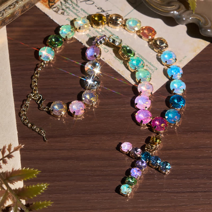 Christianartworkshop Eye-Catching Jeweled Copper Cross Necklace: Messenger of Heavenly Splendor - Multicolor - image 0