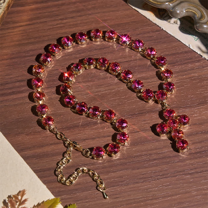 Christianartworkshop Statement Rivoli Crystal Copper Cross Necklace: Token of Unwavering Divine Majesty - Pink - image 11
