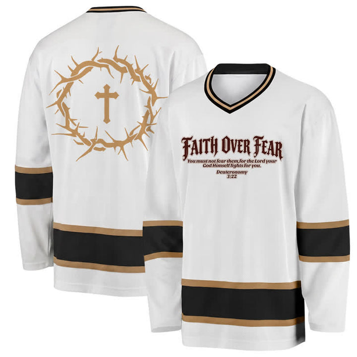 Christianartworkshop Faith Over Fear Gold Trim Long Sleeve Hockey Jersey - 5XL - image 0