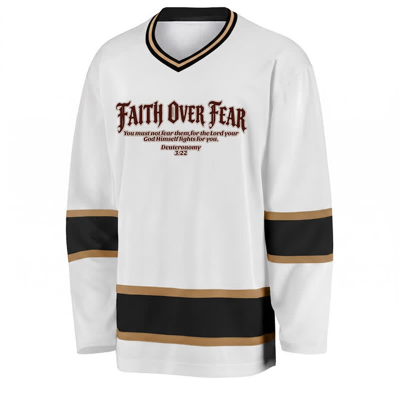 Christianartworkshop Faith Over Fear Gold Trim Long Sleeve Hockey Jersey - image 1