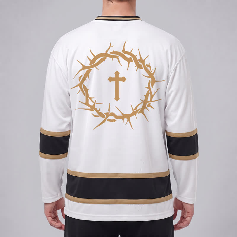 Christianartworkshop Faith Over Fear Gold Trim Long Sleeve Hockey Jersey - image 4