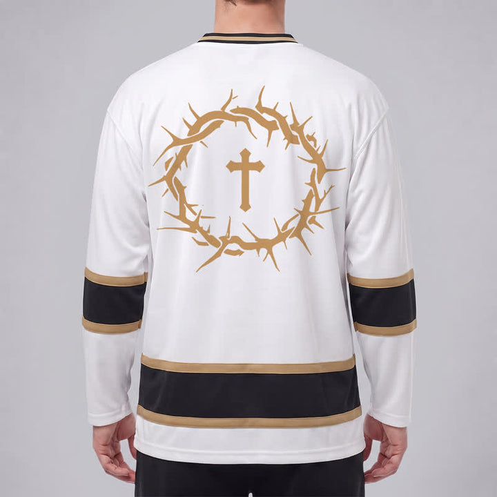 Christianartworkshop Faith Over Fear Gold Trim Long Sleeve Hockey Jersey - image 4