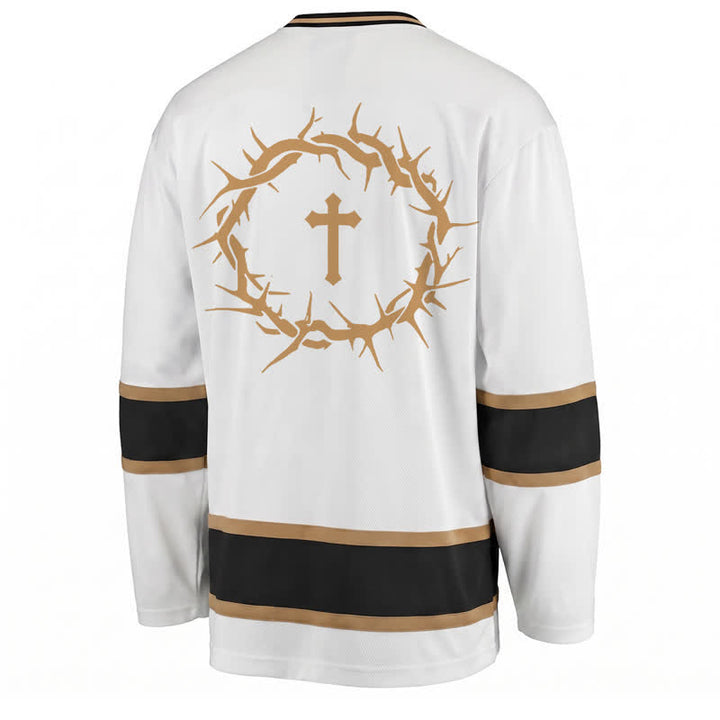 Christianartworkshop Faith Over Fear Gold Trim Long Sleeve Hockey Jersey - image 2